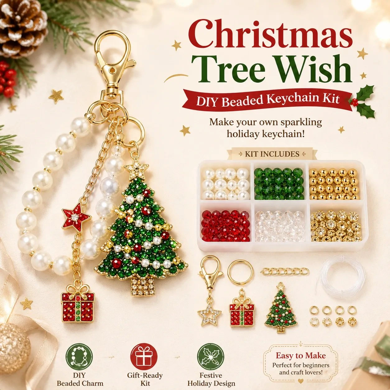 🎄 Christmas Sparkle DIY Beaded Keychain Collection 🔥