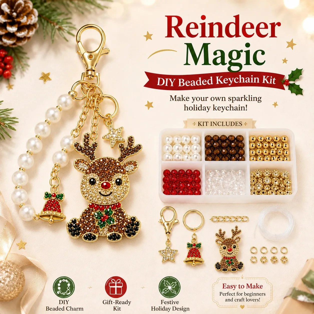 🎄 Christmas Sparkle DIY Beaded Keychain Collection 🔥