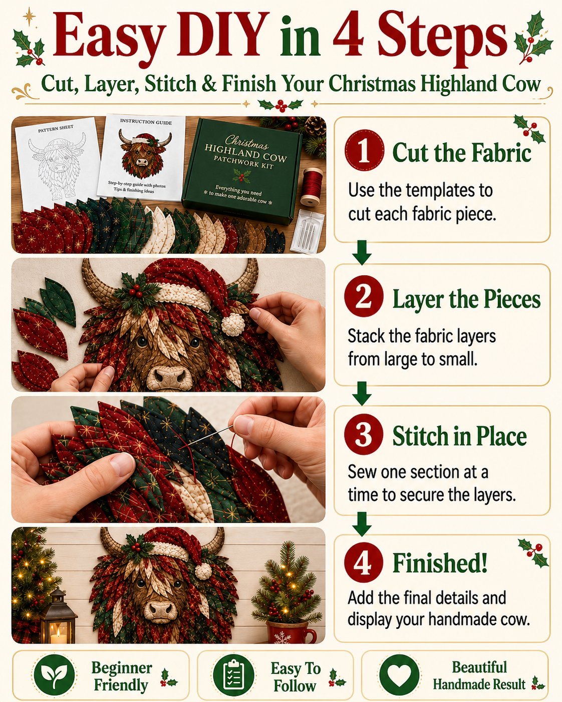 🎄🎅Christmas Woodland Wildlife DIY Patchwork Kit – ✨Create a Festive Handmade Keepsake