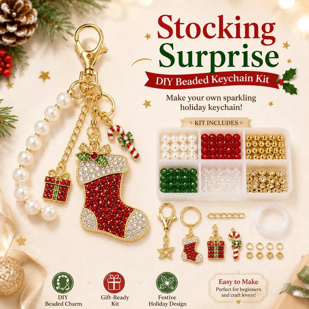 🎄 Christmas Sparkle DIY Beaded Keychain Collection 🔥