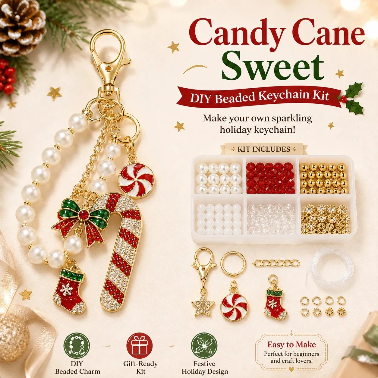 🎄 Christmas Sparkle DIY Beaded Keychain Collection 🔥