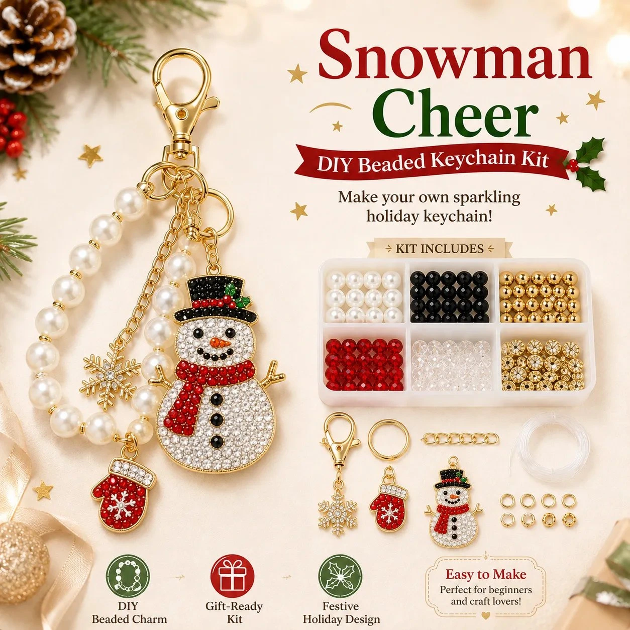 🎄 Christmas Sparkle DIY Beaded Keychain Collection 🔥