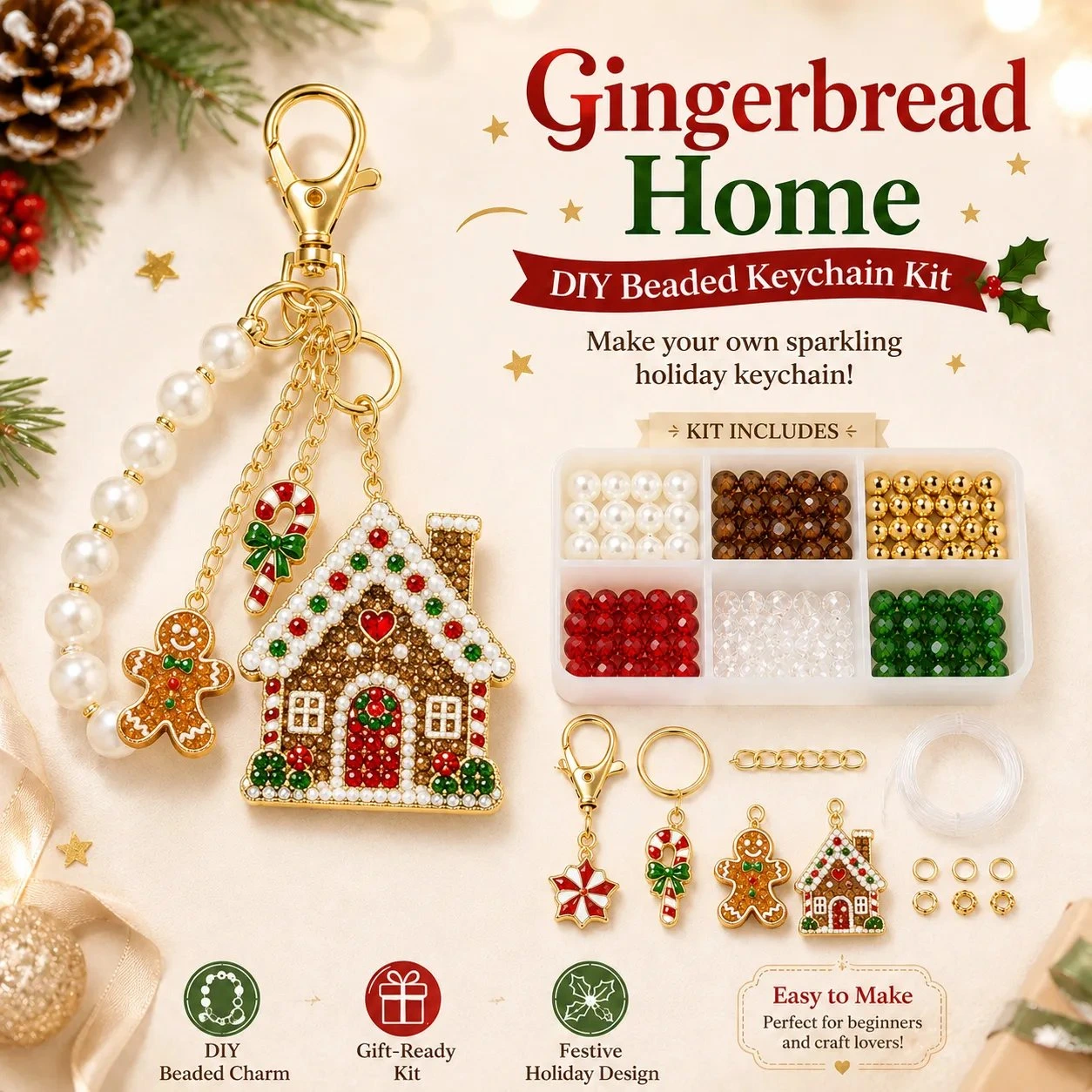 🎄 Christmas Sparkle DIY Beaded Keychain Collection 🔥