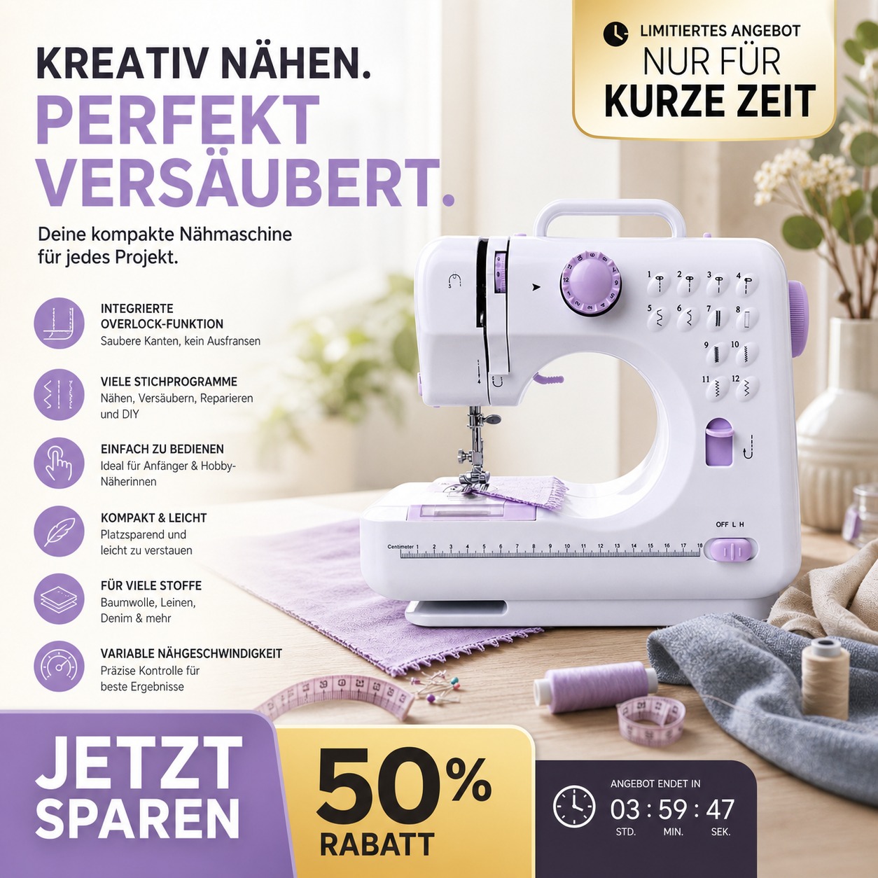 🛍️ Mini Sewing Machine for Home – 12 Stitches, Durable & Compact – Ideal for Repairs & DIY Projects ✂️