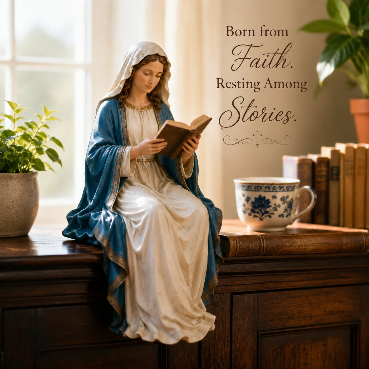 📚🕊️ Bring Divine Peace to Your Library. Virgin Mary Reading Figure 