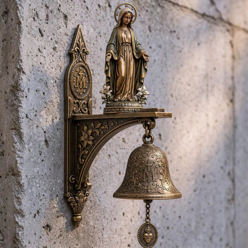  🙏Our Lady of Grace Bronze Miraculous Medal Wall Bell | Catholic Religious Home & Garden Decor✨