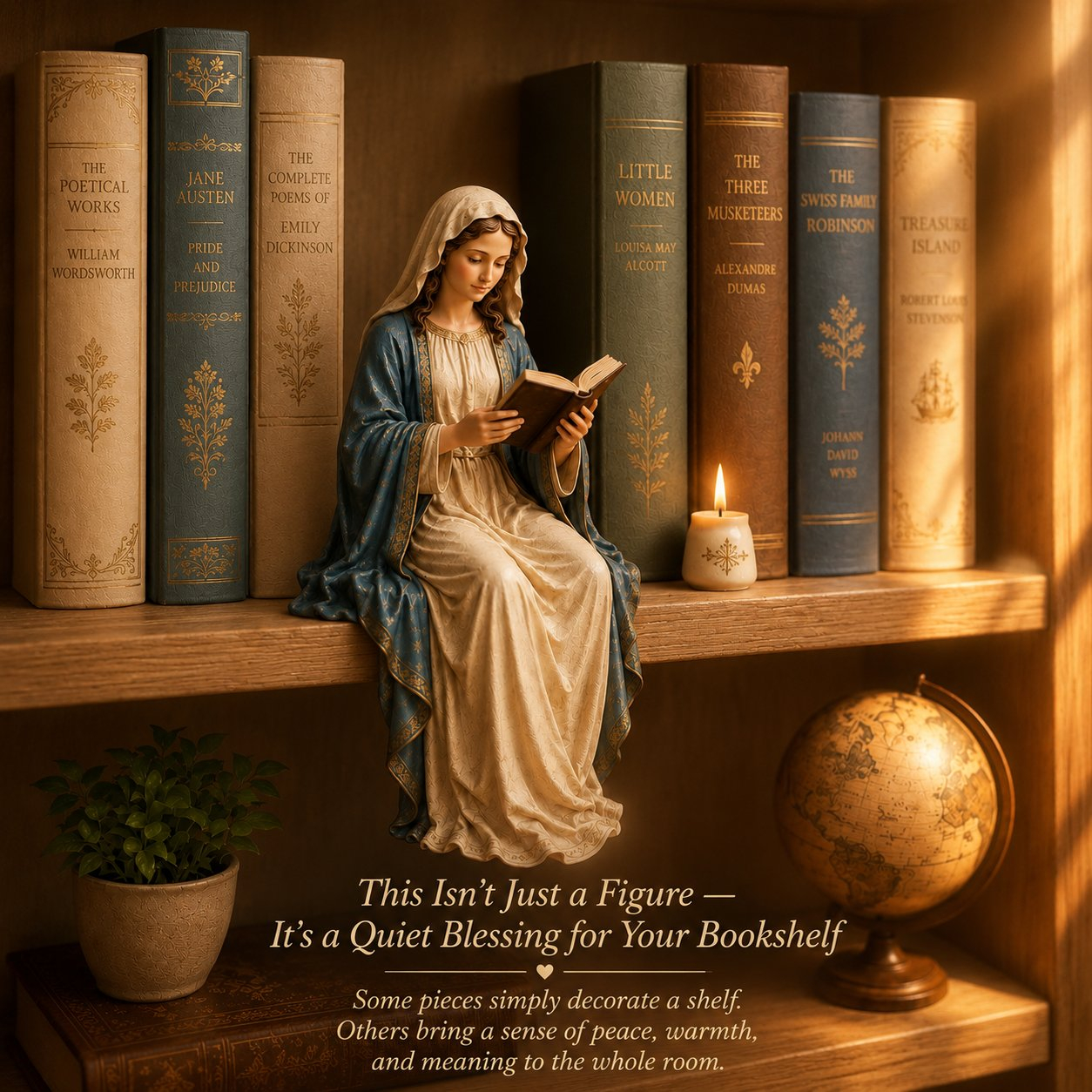 📚🕊️ Bring Divine Peace to Your Library. Virgin Mary Reading Figure 