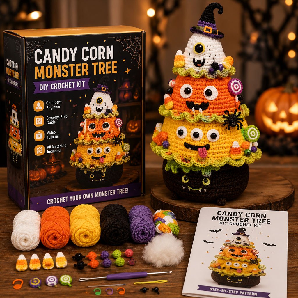  Halloween Tree DIY Crochet Kit | All-In-One Kit for a Layered 7-Inch Spooky Tabletop Decoration 🧶👻✨