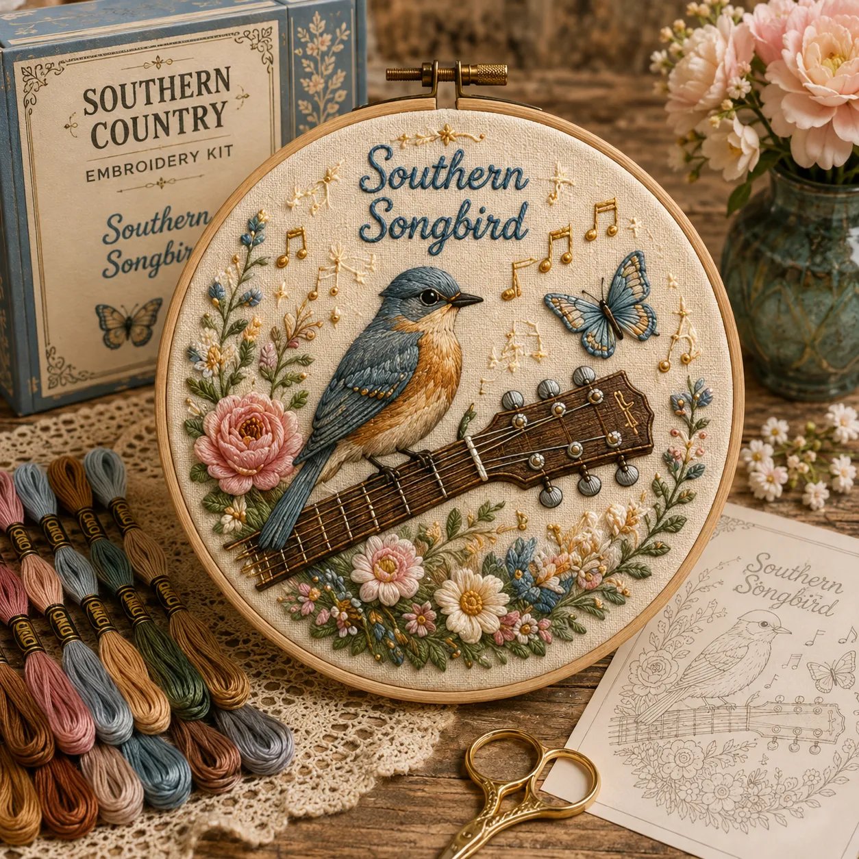 🌼 Beginner-Friendly Dolly Southern Country Needlework DIY Kit | Complete Kit with Pre-Printed Fabric, Wooden Hoop, Floss, Needles & Step-by-Step Guide Included 💕