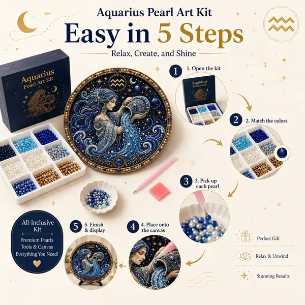 ✨ Premium 3D Pearl 12 Zodiac Signs Art Kit | Luxury Flocked Canvas with Scratch-Resistant Non-Fading Pearl Beads DIY Handmade Astrology Decor ♈🌙💎