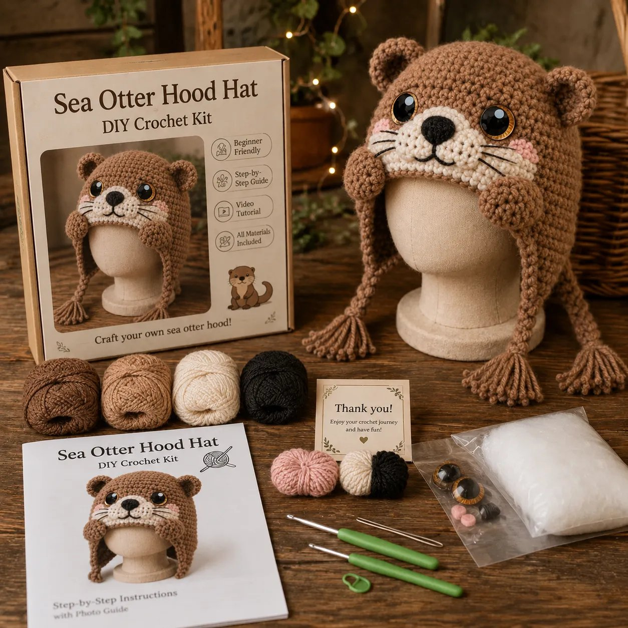 🔥 🌊✨ Ocean Series Hood Hat DIY Crochet Kit | Premium Soft Yarn Materials with Step-by-Step Guide DIY Handmade Wearable Ocean Character Hood 🧶🎭✨