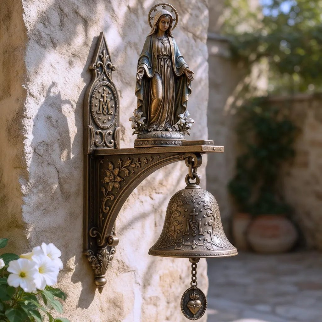  🙏Our Lady of Grace Bronze Miraculous Medal Wall Bell | Catholic Religious Home & Garden Decor✨