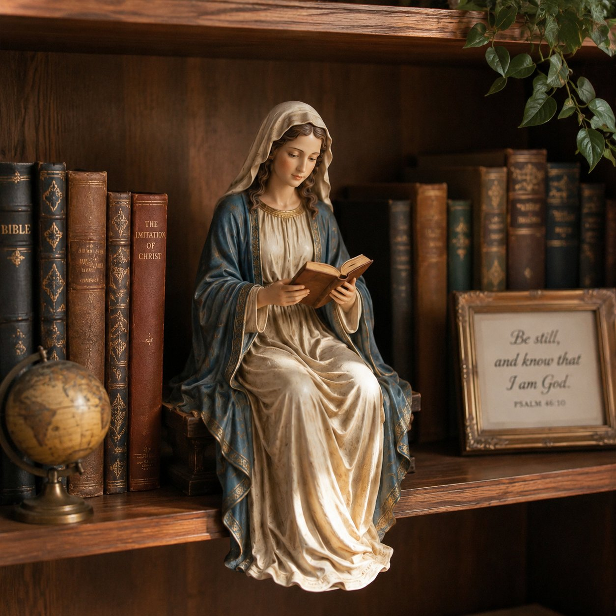 📚🕊️ Bring Divine Peace to Your Library. Virgin Mary Reading Figure 