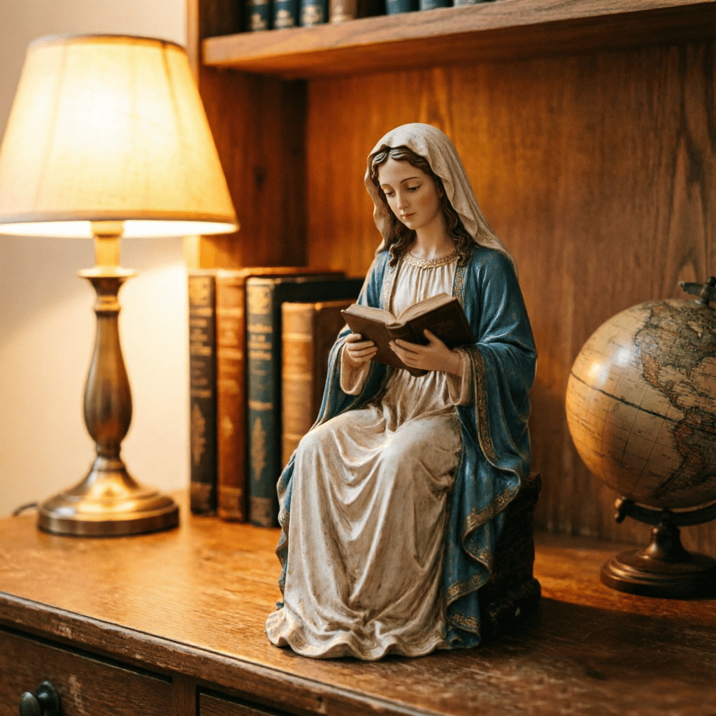 📚🕊️ Bring Divine Peace to Your Library. Virgin Mary Reading Figure 