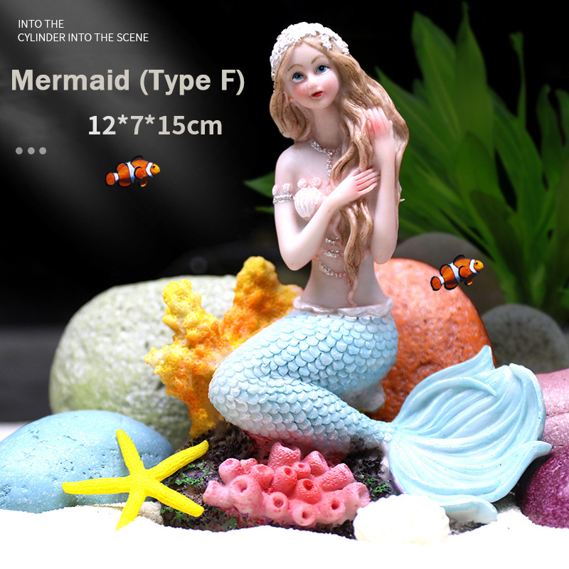 Resin Mermaid Ornaments | Fish Tank Aquascaping Decor with Rockery, Artificial Coral & Aquatic Plants-vidsheer