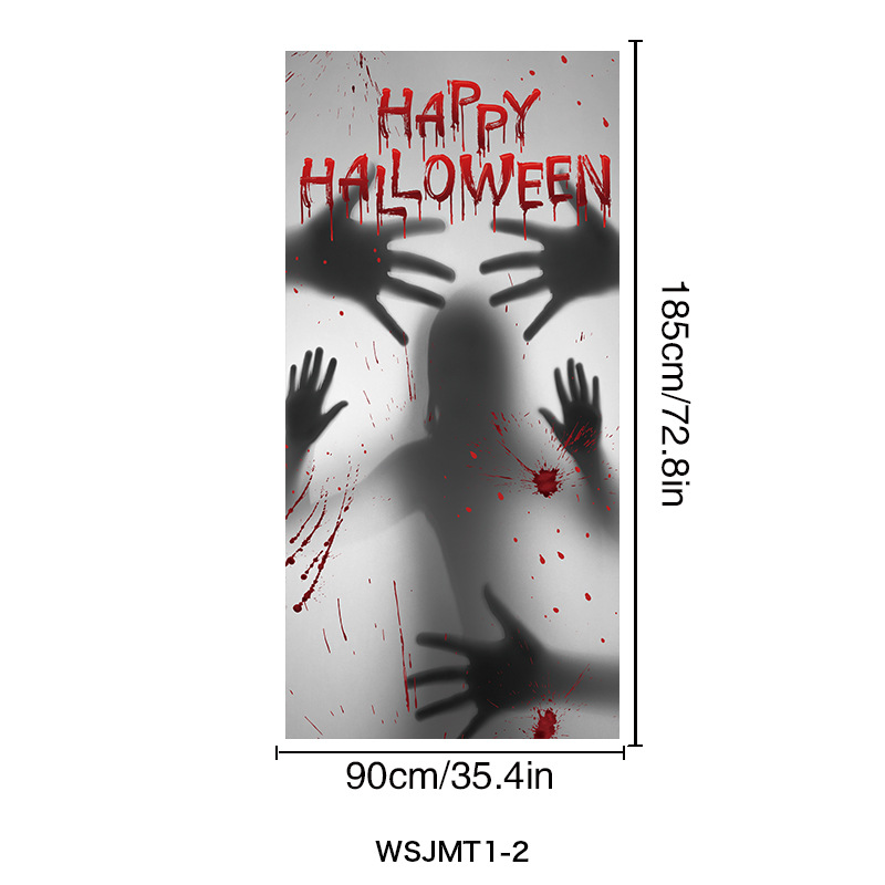 Halloween Door Cover Flag, Bloody Handprint Spooky Haunted House Decorations, Atmosphere Door Curtain, Holiday Banner