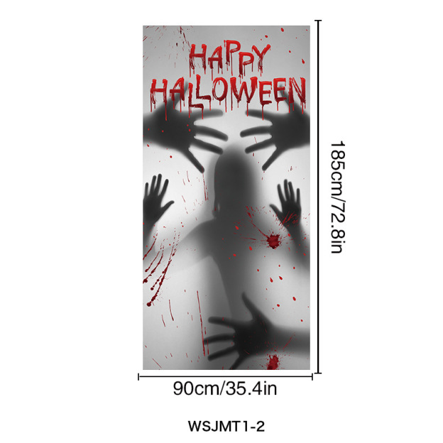 Halloween Door Cover Flag, Bloody Handprint Spooky Haunted House Decorations, Atmosphere Door Curtain, Holiday Banner