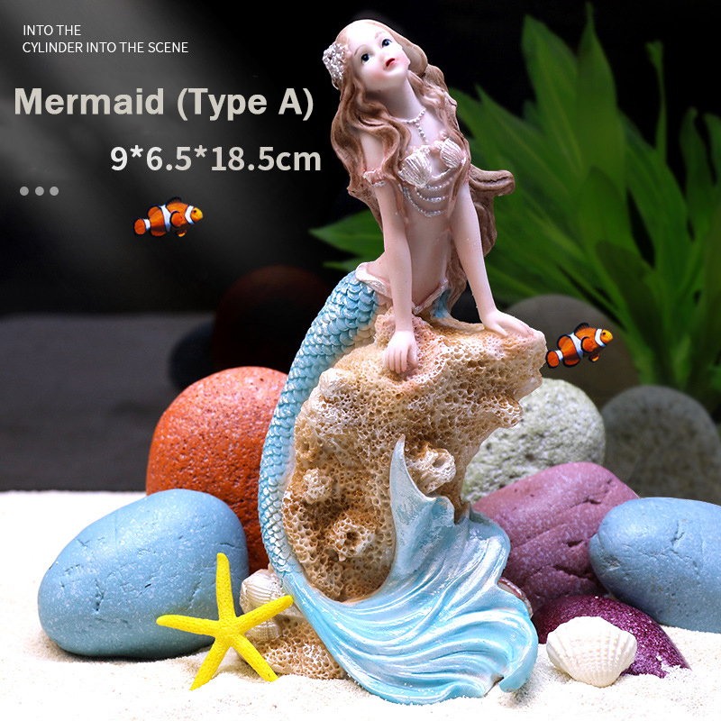 Resin Mermaid Ornaments | Fish Tank Aquascaping Decor with Rockery, Artificial Coral & Aquatic Plants-vidsheer