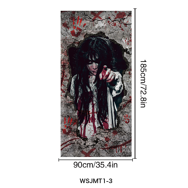 Halloween Door Cover Flag, Bloody Handprint Spooky Haunted House Decorations, Atmosphere Door Curtain, Holiday Banner