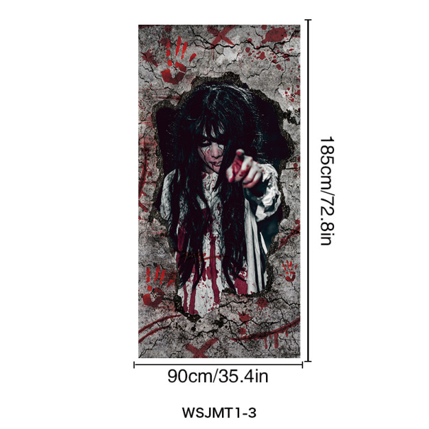 Halloween Door Cover Flag, Bloody Handprint Spooky Haunted House Decorations, Atmosphere Door Curtain, Holiday Banner