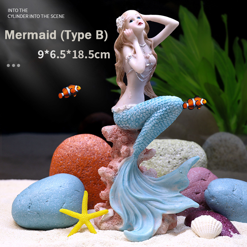 Resin Mermaid Ornaments | Fish Tank Aquascaping Decor with Rockery, Artificial Coral & Aquatic Plants-vidsheer