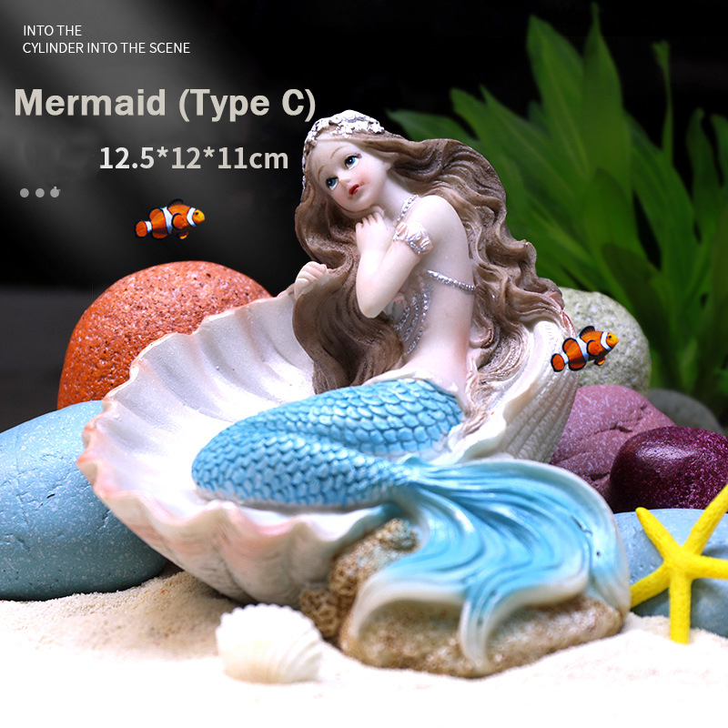 Resin Mermaid Ornaments | Fish Tank Aquascaping Decor with Rockery, Artificial Coral & Aquatic Plants-vidsheer