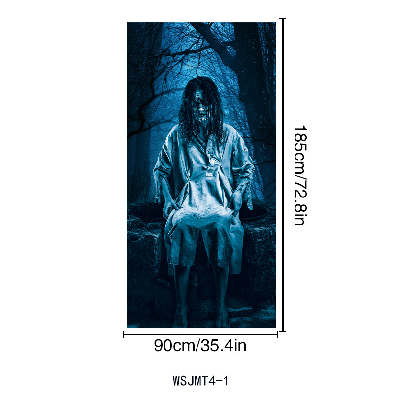 Halloween Door Cover Flag, Bloody Handprint Spooky Haunted House Decorations, Atmosphere Door Curtain, Holiday Banner