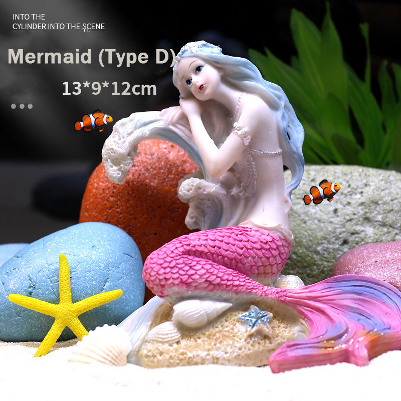 Resin Mermaid Ornaments | Fish Tank Aquascaping Decor with Rockery, Artificial Coral & Aquatic Plants-vidsheer
