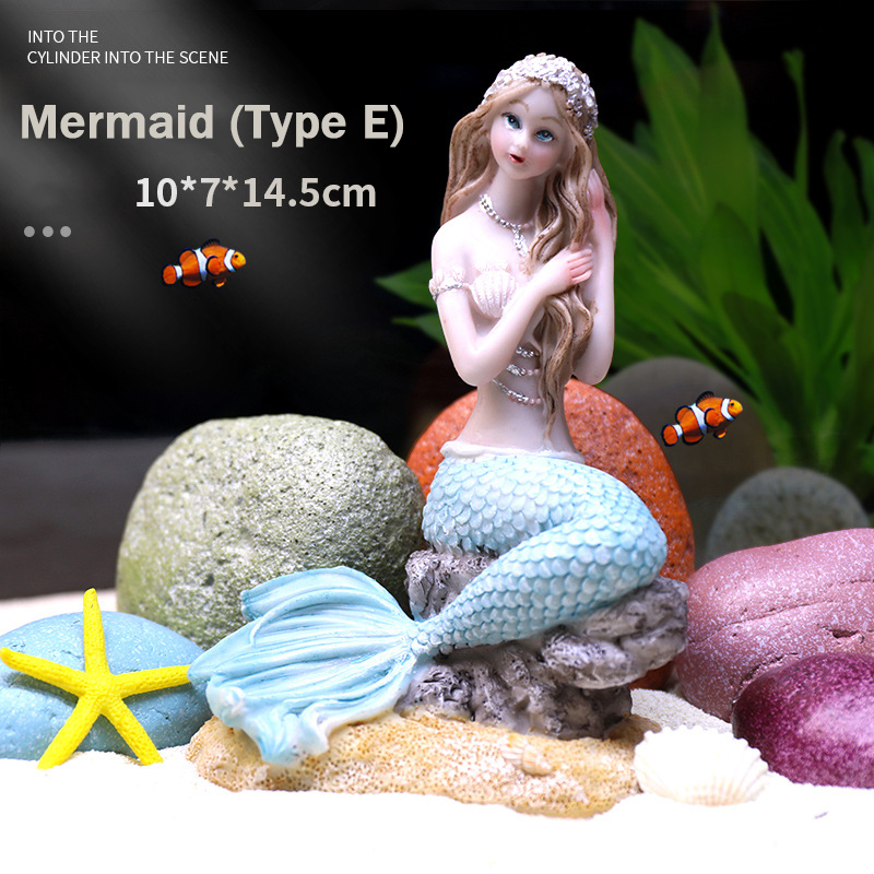 Resin Mermaid Ornaments | Fish Tank Aquascaping Decor with Rockery, Artificial Coral & Aquatic Plants-vidsheer