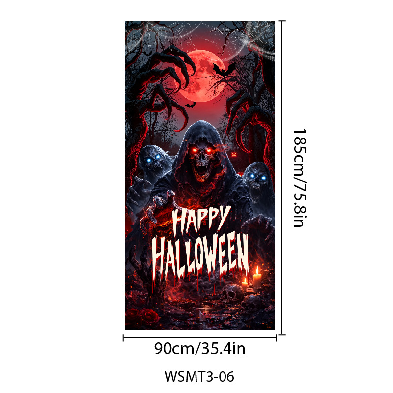 Halloween Door Cover Flag, Bloody Handprint Spooky Haunted House Decorations, Atmosphere Door Curtain, Holiday Banner