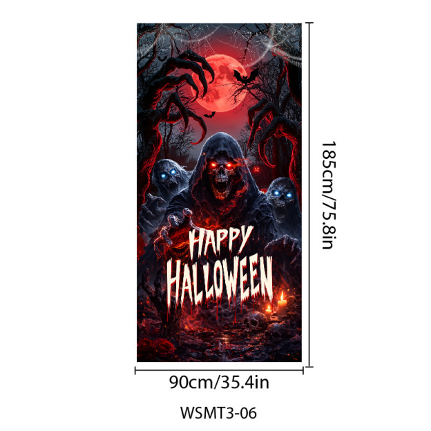Halloween Door Cover Flag, Bloody Handprint Spooky Haunted House Decorations, Atmosphere Door Curtain, Holiday Banner
