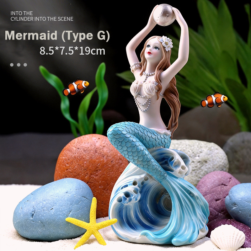 Resin Mermaid Ornaments | Fish Tank Aquascaping Decor with Rockery, Artificial Coral & Aquatic Plants-vidsheer