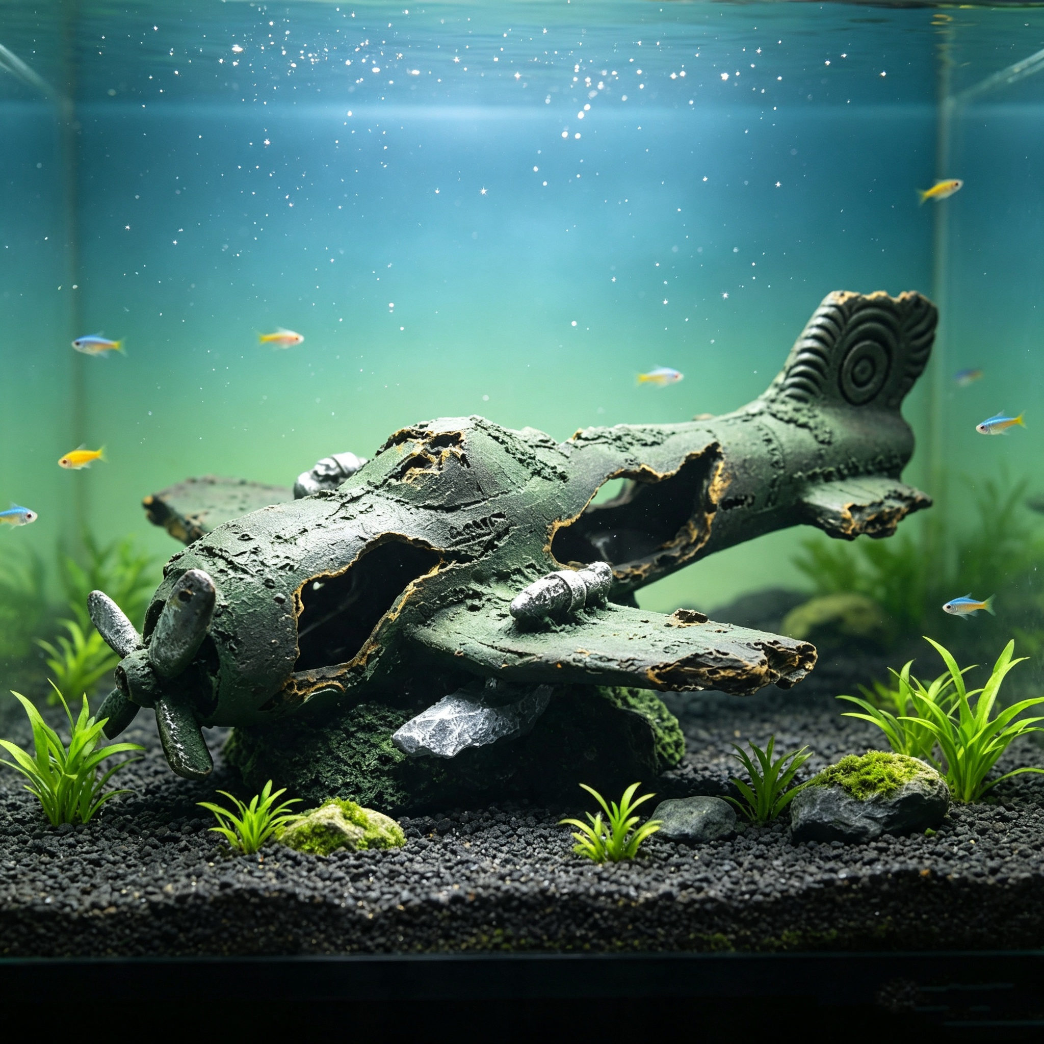 Sunken Airplane Wreck Aquarium Ornament, Resin Fish Tank Decor Hideout Cave for Fish Shrimp
