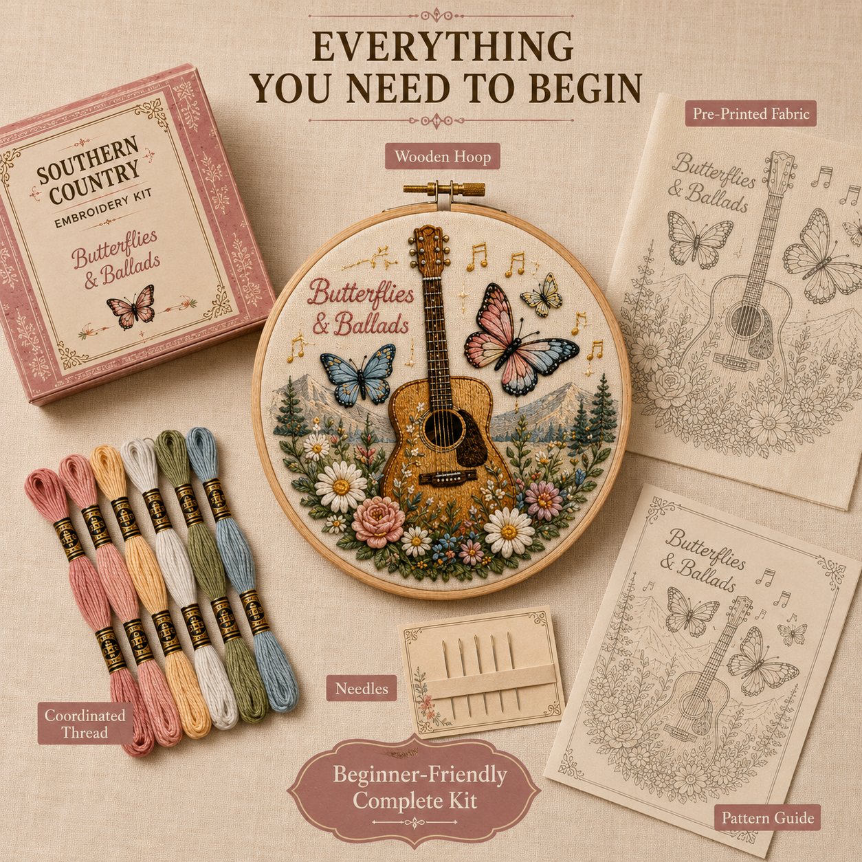 Complete Southern Country embroidery kit contents Complete Southern Country embroidery kit contents