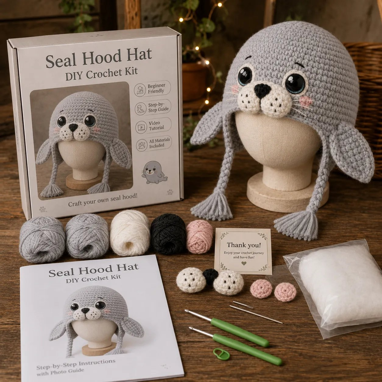 🔥 🌊✨ Ocean Series Hood Hat DIY Crochet Kit | Premium Soft Yarn Materials with Step-by-Step Guide DIY Handmade Wearable Ocean Character Hood 🧶🎭✨