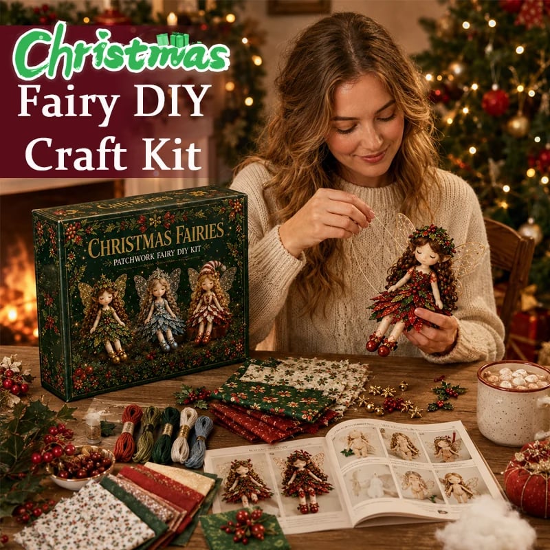 ✨ Christmas Magic Patchwork Fairy DIY Kit | Create 8 Festive Fairies with Pre-Cut Fabrics, Soft Stuffing & Easy Step-by-Step Guide 🧚‍♀️🎄
