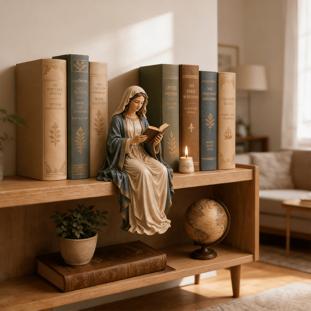 📚🕊️ Bring Divine Peace to Your Library. Virgin Mary Reading Figure 
