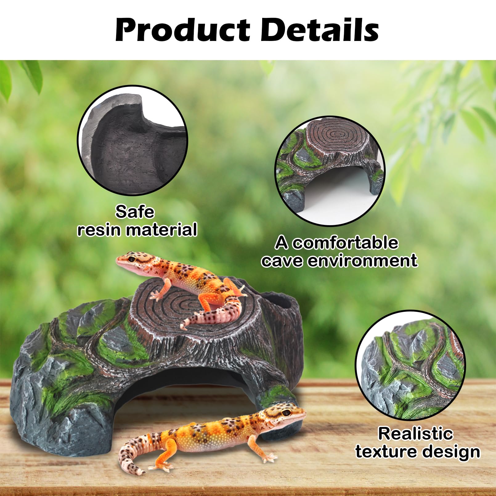 Resin Reptile Hide Cave,Leopard Gecko Cave Hideout Reptiles Habitat Tree Stump Decor Lizard Tank Climbing Ramp Basking Platform Accessories for Gecko Hermit Crab Small Turtle Frog Spider Scorpion-vidsheer