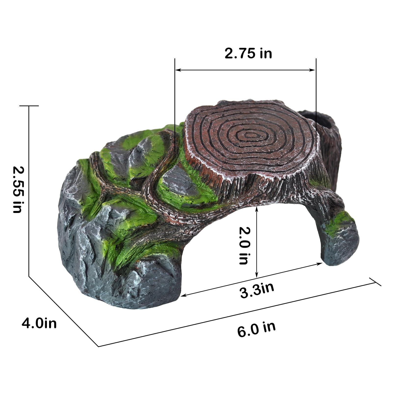 Resin Reptile Hide Cave,Leopard Gecko Cave Hideout Reptiles Habitat Tree Stump Decor Lizard Tank Climbing Ramp Basking Platform Accessories for Gecko Hermit Crab Small Turtle Frog Spider Scorpion-vidsheer