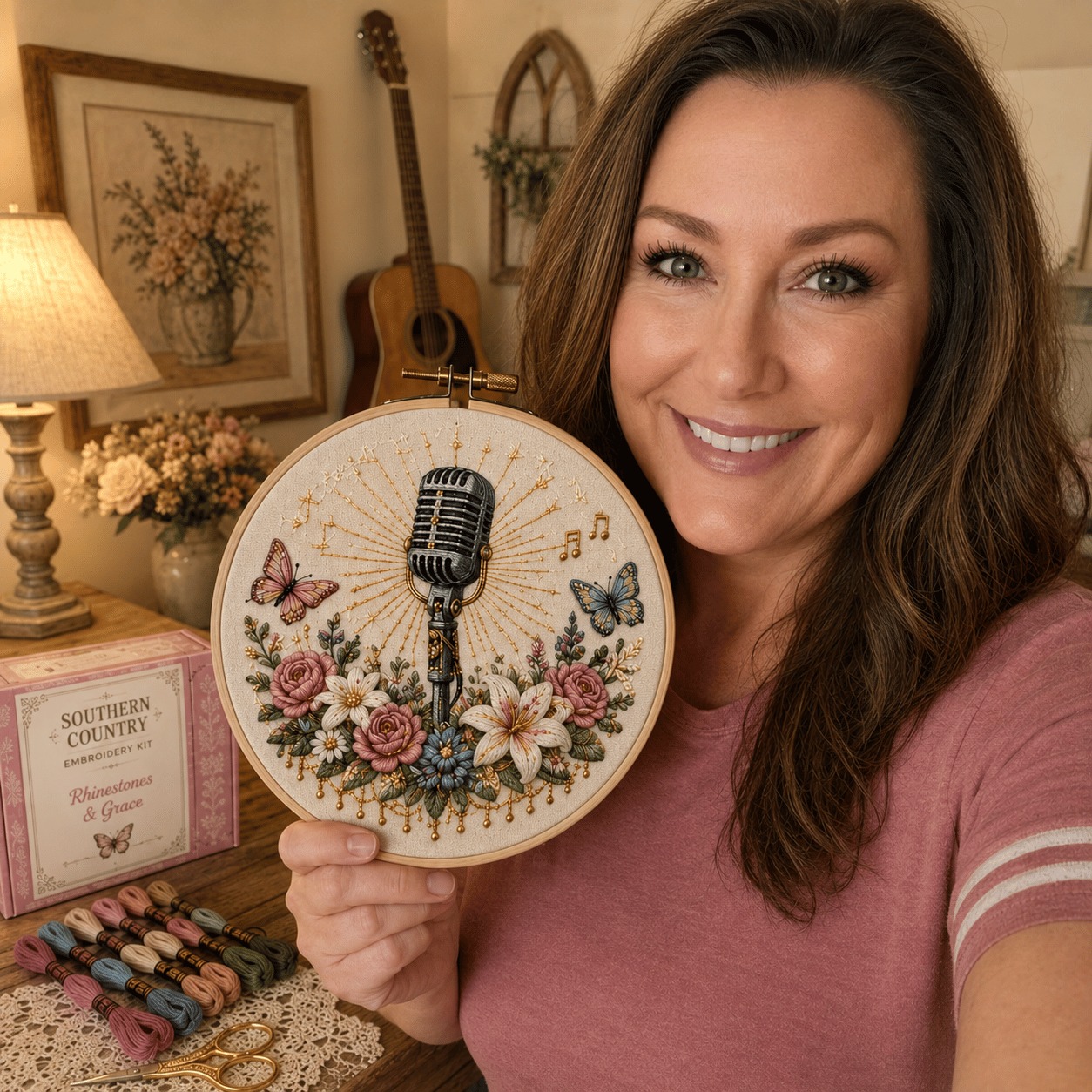 🌼 Beginner-Friendly Dolly Southern Country Needlework DIY Kit | Complete Kit with Pre-Printed Fabric, Wooden Hoop, Floss, Needles & Step-by-Step Guide Included 💕