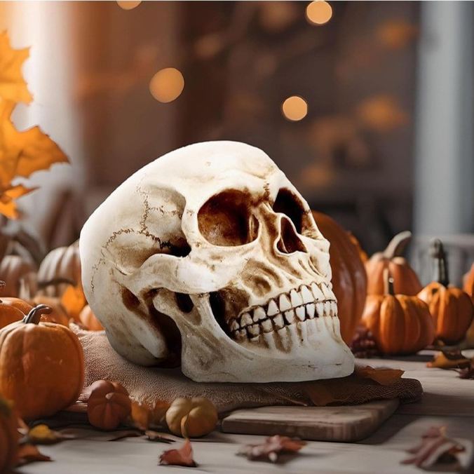 🎃 Resin Human Skull Statue | Gothic Skull Decor for Halloween, Dark Academia & Haunted House