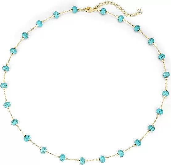 18K Gold / S925 Silver Natural Turquoise Necklace Bracelet Set