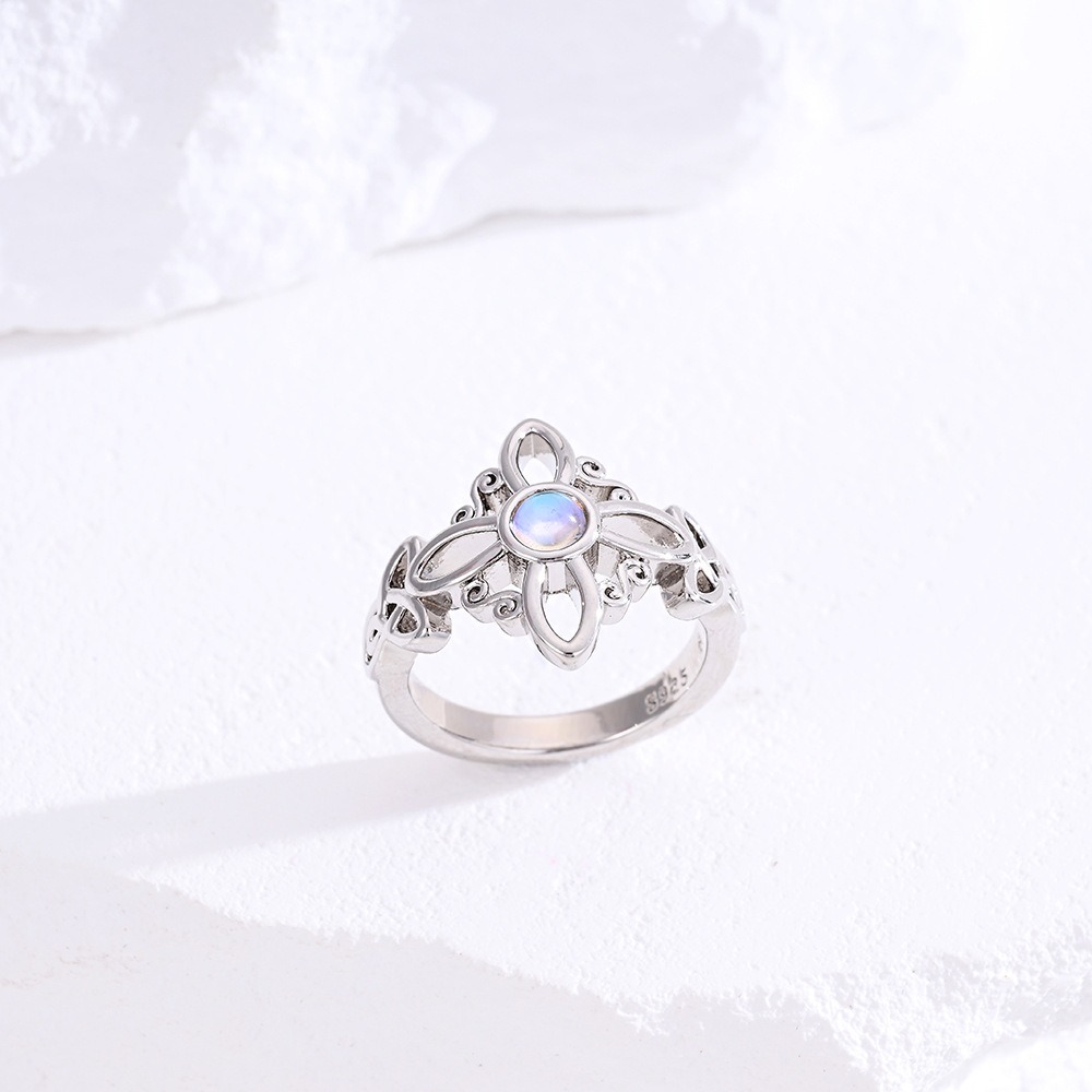 S925 Sterling Silver Celtic Witch Knot Moonstone Ring