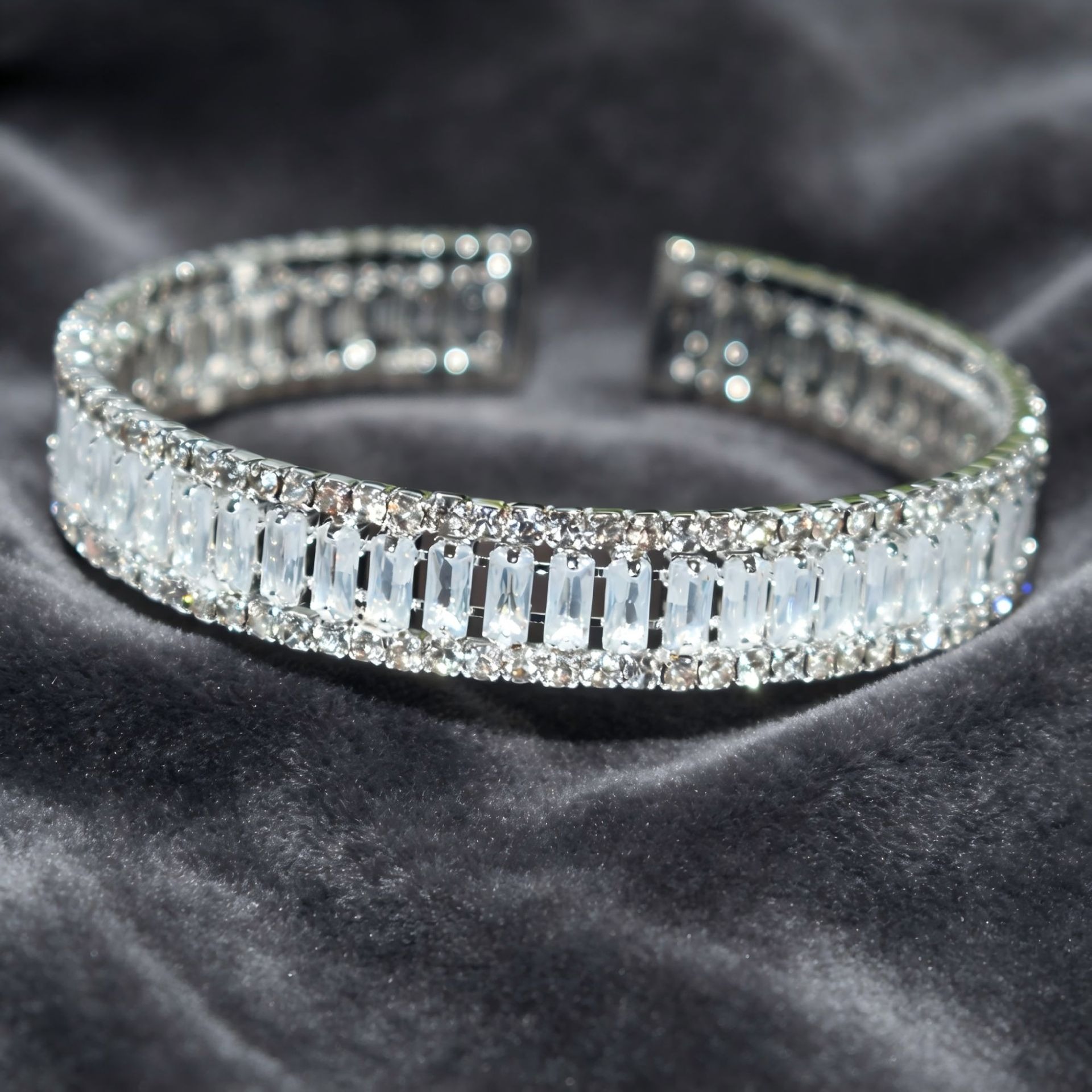 Starlight Rhythm Geometric Pavé Open Cuff Bracelet