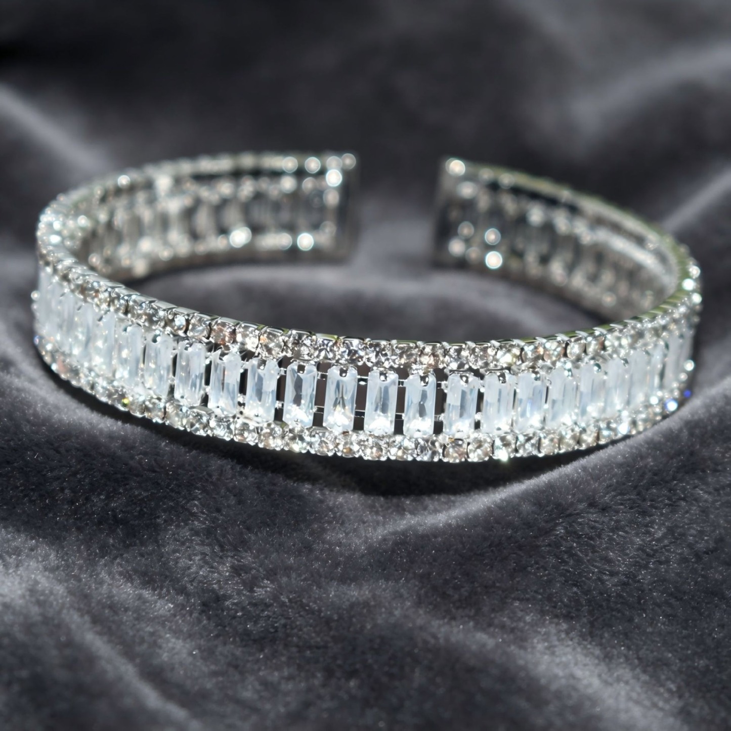 Starlight Rhythm Geometric Pavé Open Cuff Bracelet