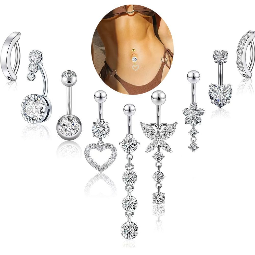 14K Gold S925 Silver Sparkling Belly Button Ring Sets