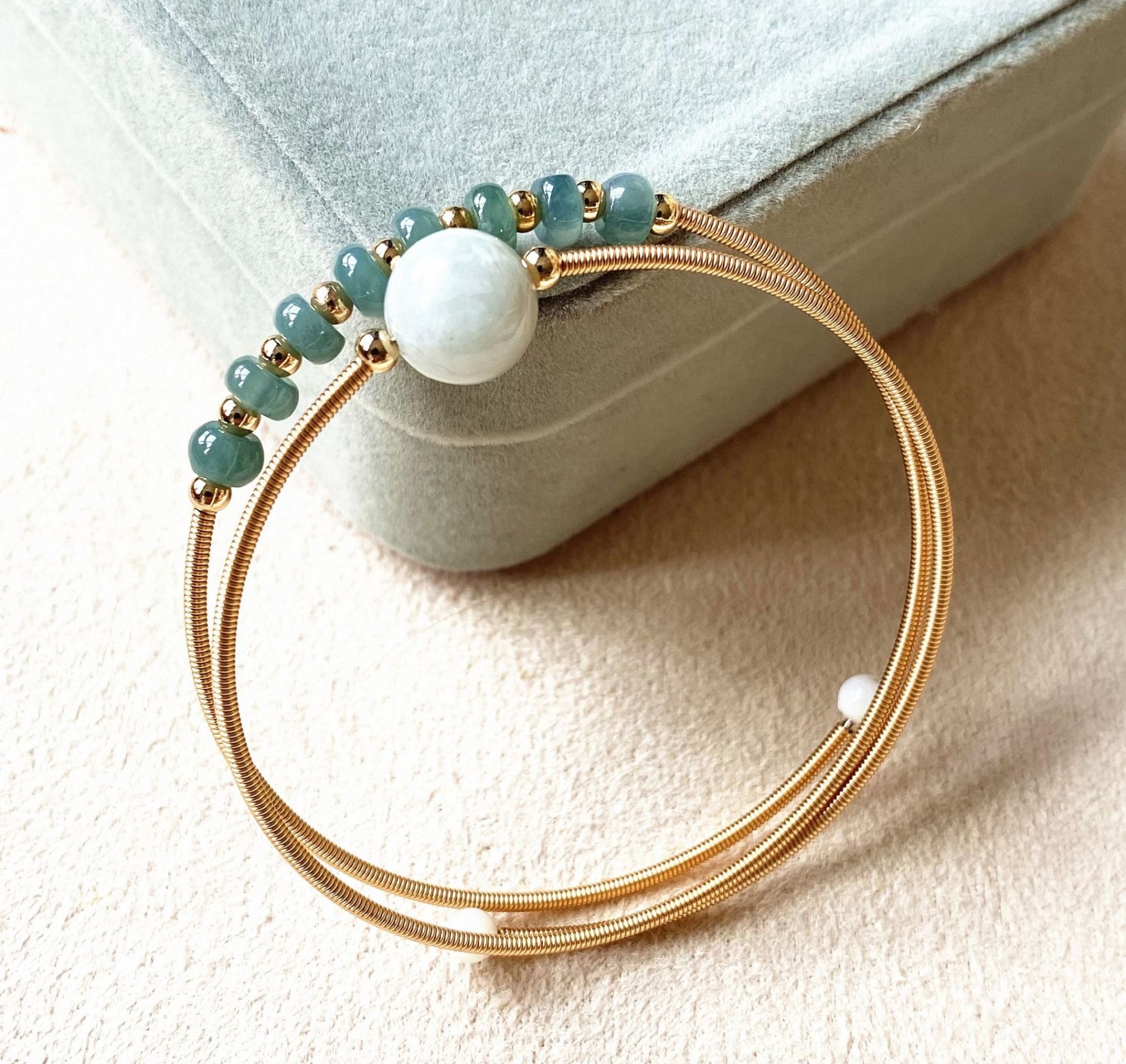 14K Gold Hand-Wrapped Natural Crystal Spring Coil Bracelet