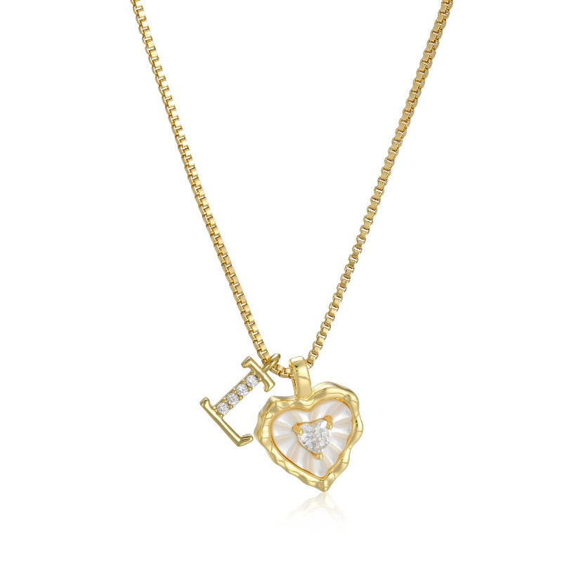 Personalized Heartbeat 14K Gold Plated Initial Mother-of-Pearl Heart Necklace