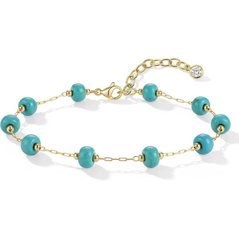 18K Gold / S925 Silver Natural Turquoise Necklace Bracelet Set