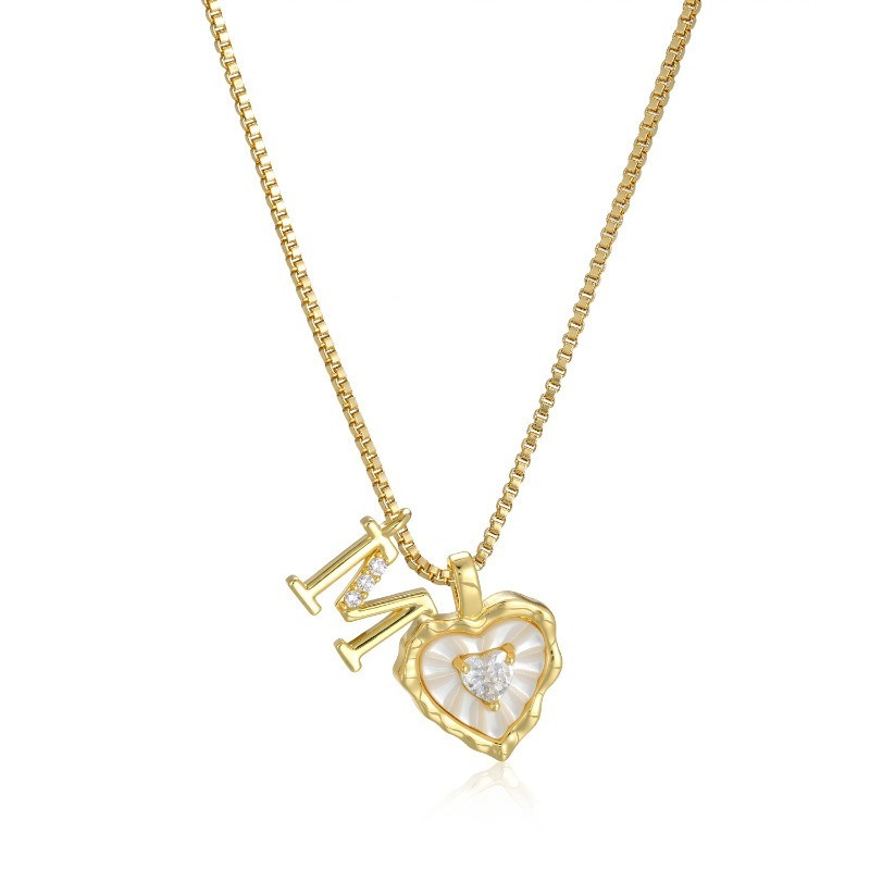 Personalized Heartbeat 14K Gold Plated Initial Mother-of-Pearl Heart Necklace